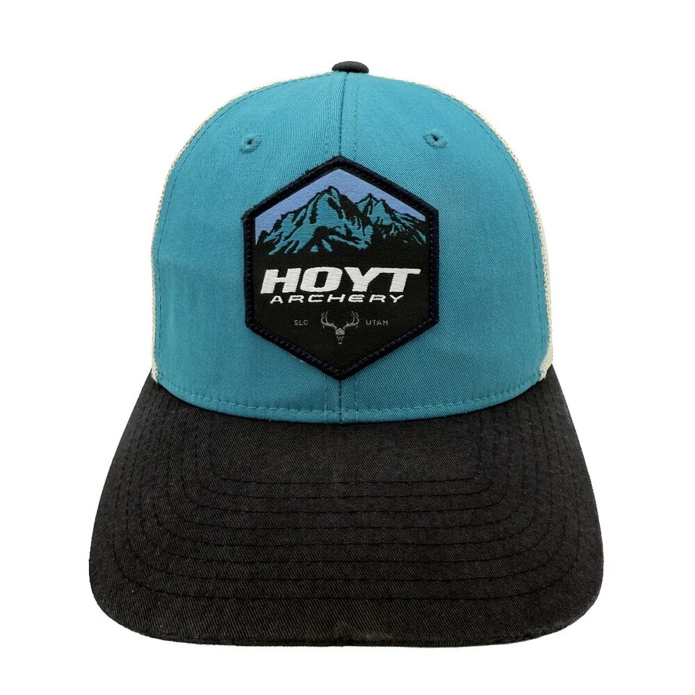 HOYT ARCHERY Teal/Black “Mountain Elk Skull” Patch Trucker Hat – SLC, Utah
